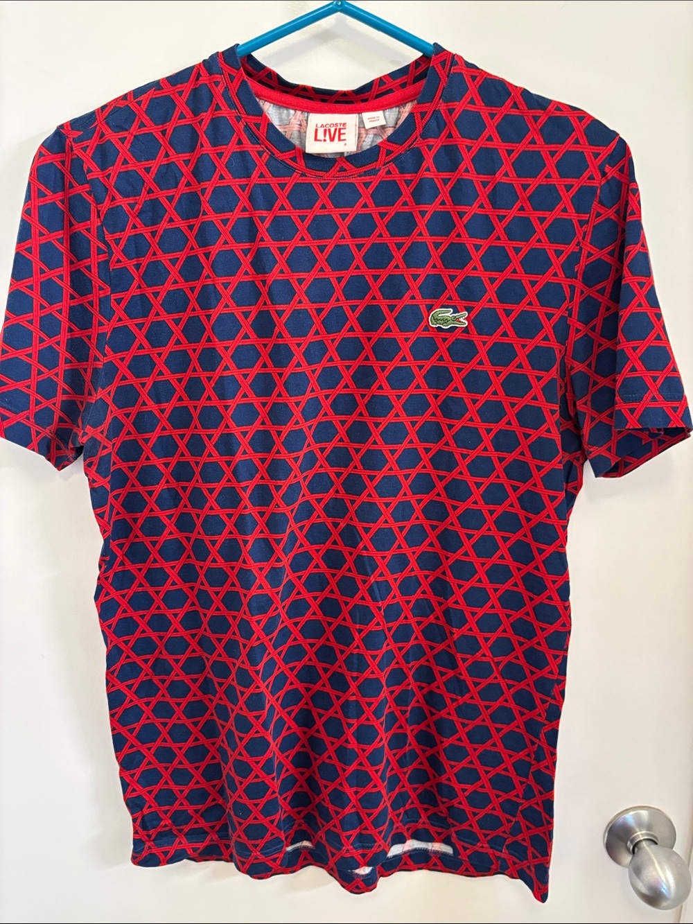 Lacoste Red & Navy Geometric Short Sleeve Tee